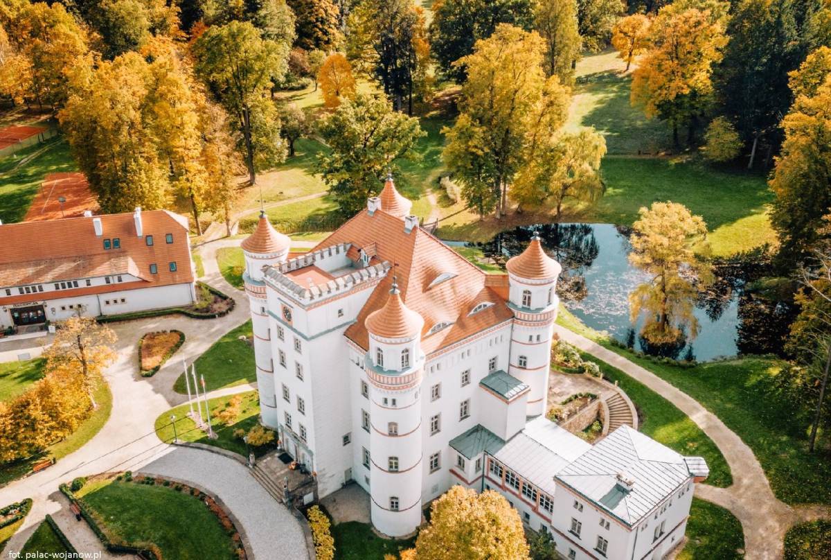 Co warto zobaczyć w Dolinie Pałaców i Ogrodów? Poznaj 10 najpiękniejszych rezydencji - palac w wojanowie z lotu ptaka 2