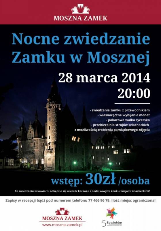 Nocne zwiedzanie zamku w Mosznej!