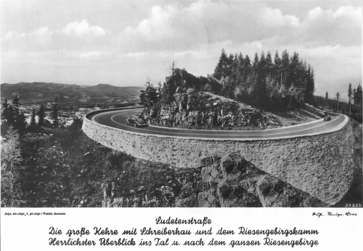 Widok Zakrętu Śmierci na pocztówce z lat 1936-1944