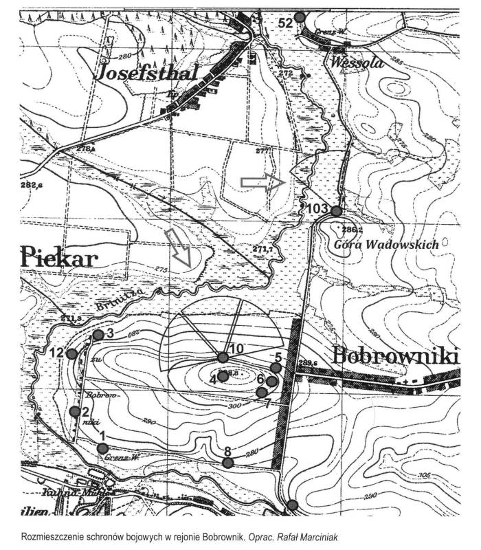 Rozmieszczenie schronów bojowych w rejoie Bobrownik