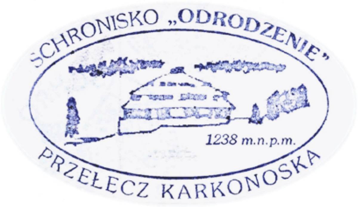 Pieczątka turystyczna ze Schroniska Odrodzenie na Przełęczy Karkonoskiej