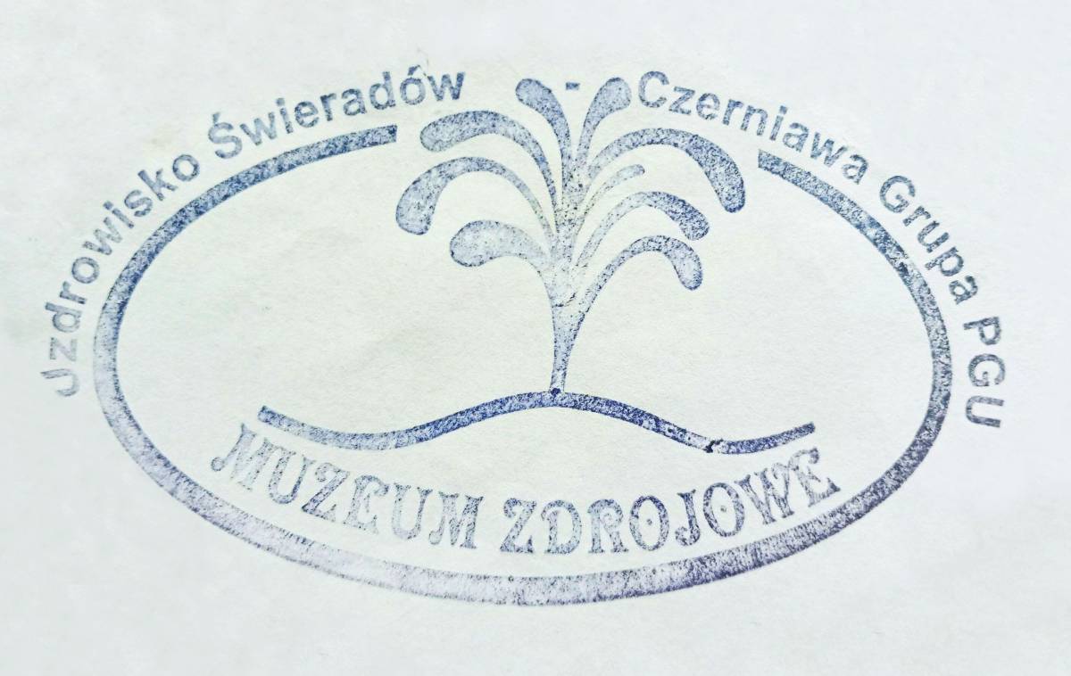 Pieczątka pamiątkowa z Muzeum Uzdrowiskowego w świeradowie Zdroju.