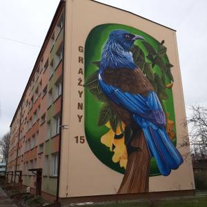 Mural "Kędziornik " w Bielsku-Białej - mural prosthemadera novaeseelandiae bielsko biala 03