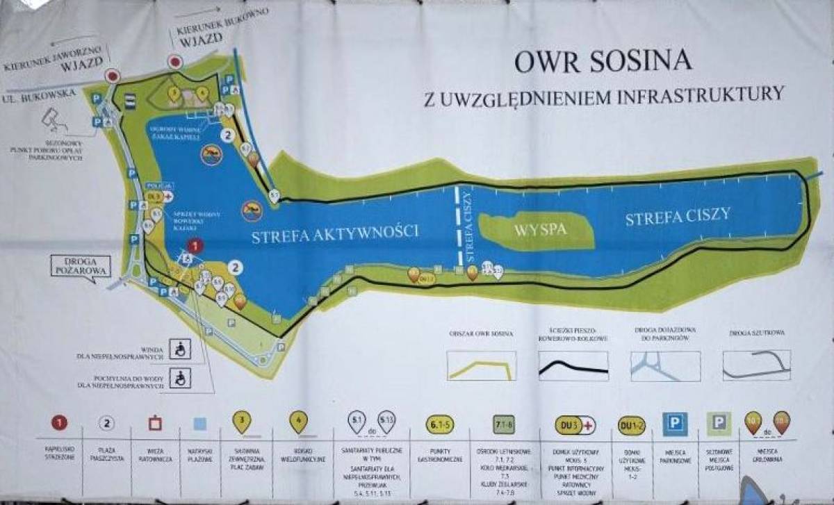 Mapa sytuacyjna infrastruktury nad Zalewem Sosina.