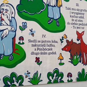 Mural "Jak Pónbóczek stworzył Ślązoka" w Miasteczku Śląskim - mural jak ponboczek stworzyl slazoka w miasteczku slaskim 1