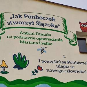 Mural "Jak Pónbóczek stworzył Ślązoka" w Miasteczku Śląskim - mural jak ponboczek stworzyl slazoka w miasteczku slaskim 2