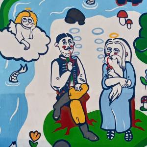 Mural "Jak Pónbóczek stworzył Ślązoka" w Miasteczku Śląskim - mural jak ponboczek stworzyl slazoka w miasteczku slaskim 5