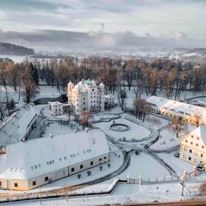 Park pałacowy w Wojanowie - palac w wojanowie z lotu ptaka 3