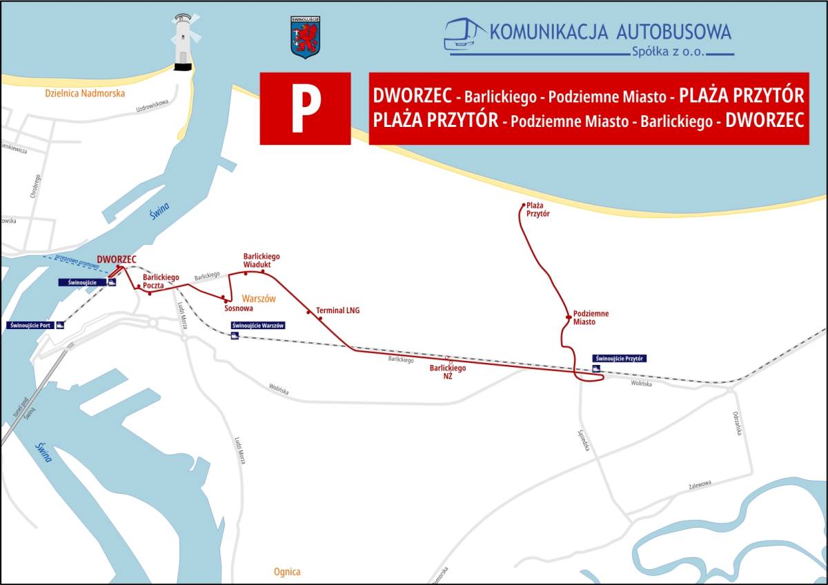 Przebieg linii autobusowej do Podziemnego Miasta i na Plażę Przytór