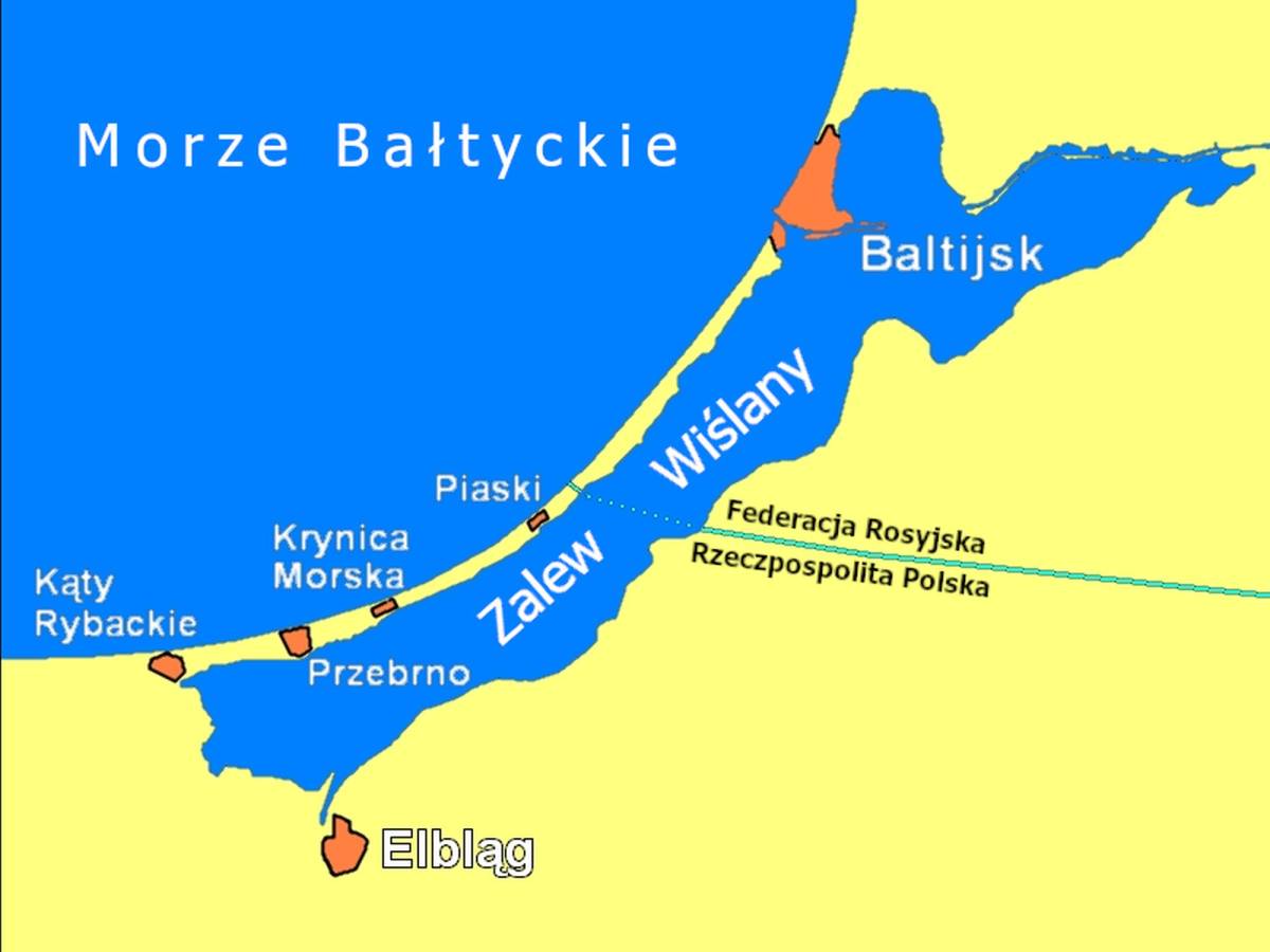 Mapa z zaznaczonym położeniem Zalewu Wiślanego