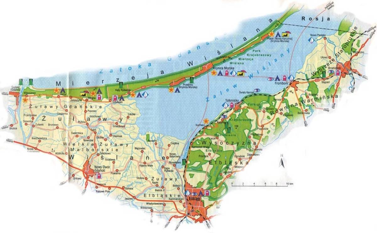 Mapa z zaznaczonym obszarem Mierzei Wiślanej