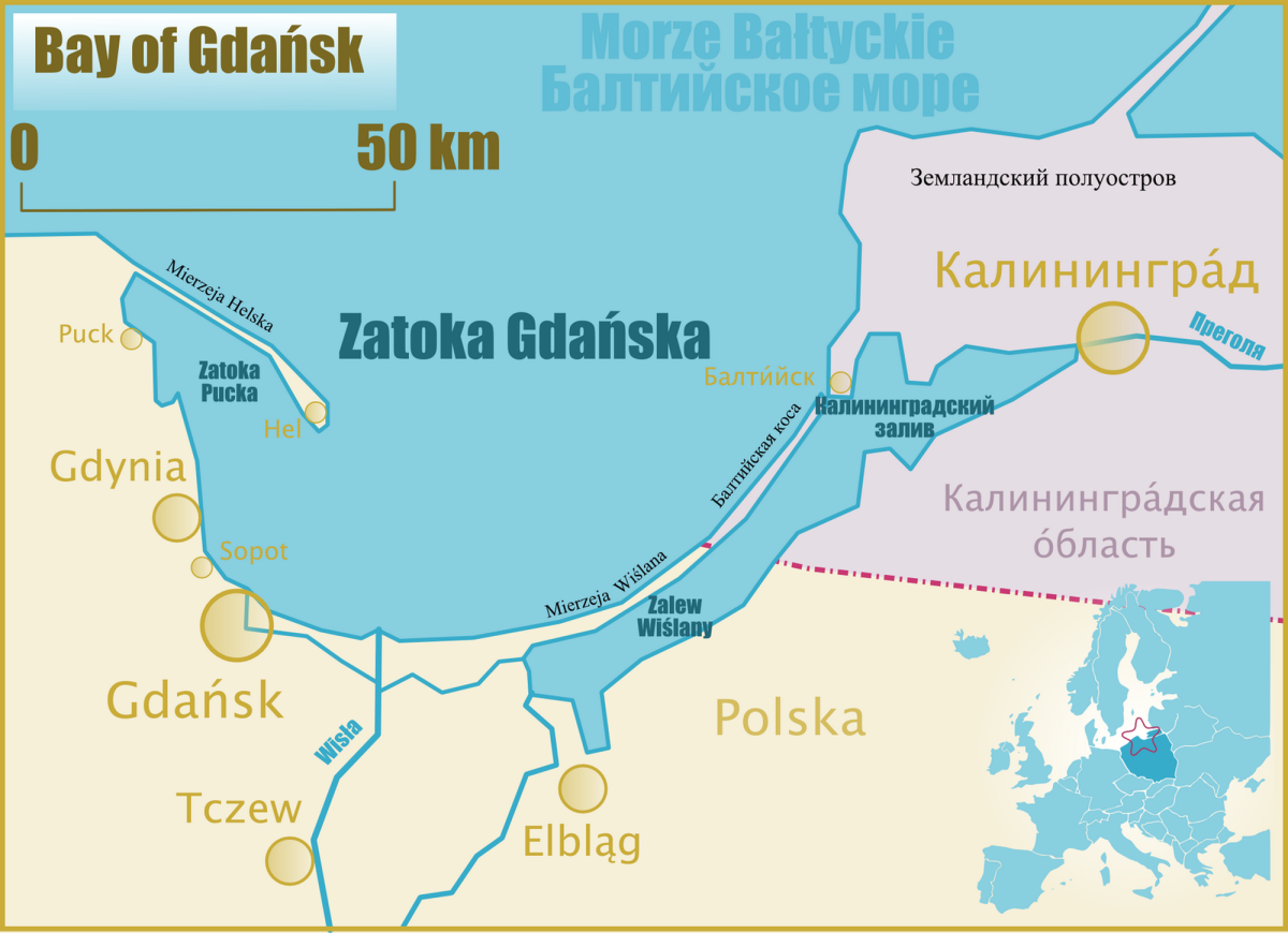 Mapa z zaznaczeniem położenia Zatoki Gdańskiej