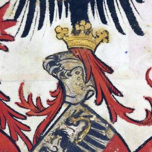 Tablica upamiętniająca Zawiszę Czarnego pryz Twierdzy Golubac - herb sulima zawiszy czarnego