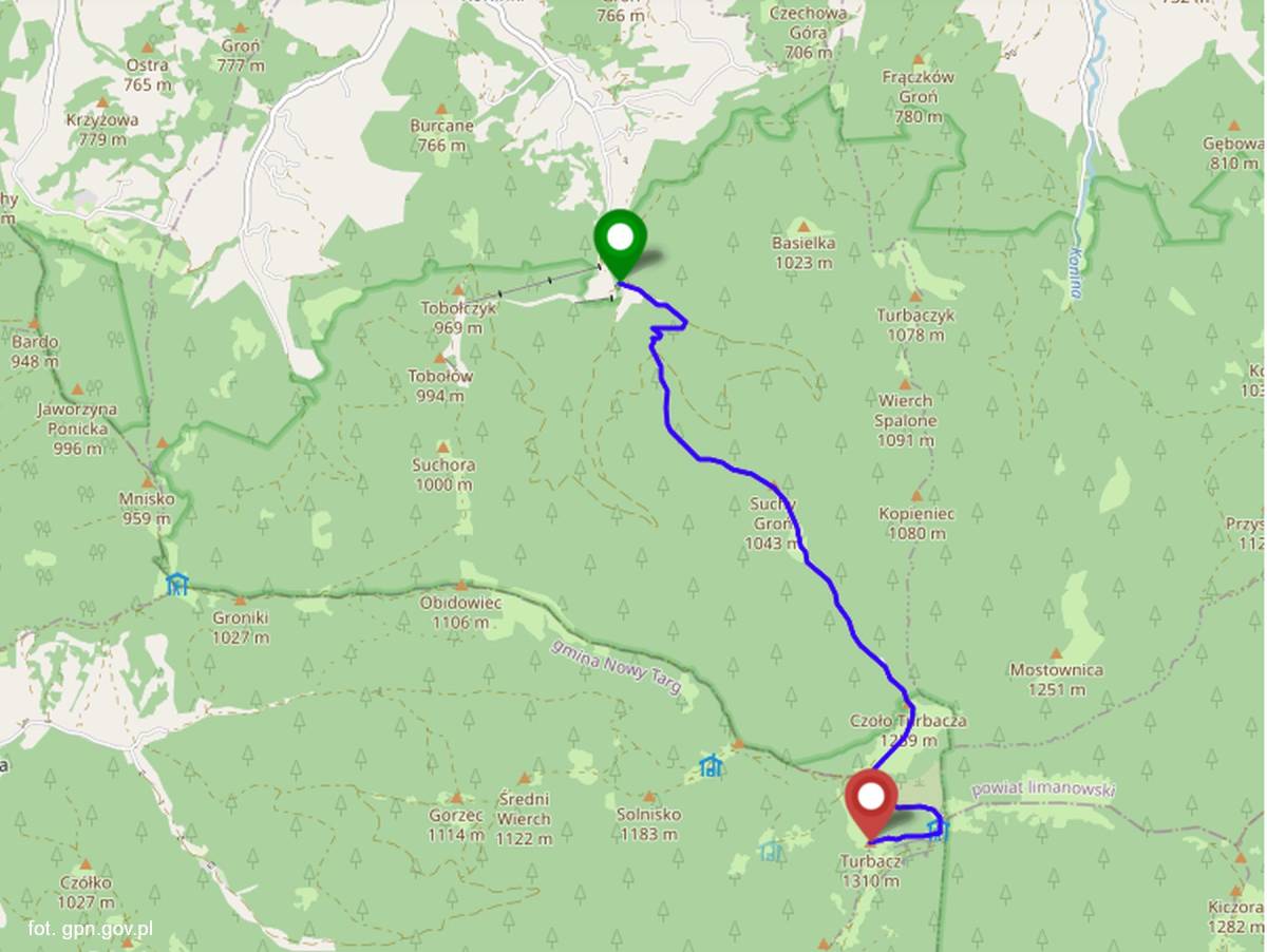 Szlak niebieski Koninki Hucisko - Turbacz - szlak niebieski koninki hucisko turbacz mapa