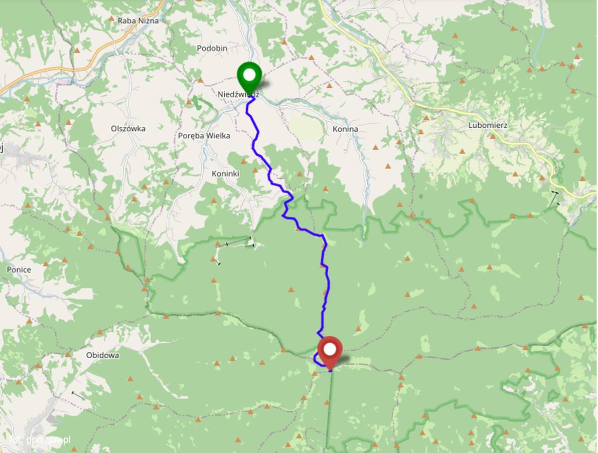 Szlak zielony z Niedźwiedzia na Turbacz przez Turbaczyk - szlak zielony z niedzwiedzia na turbacz przez turbaczyk mapa
