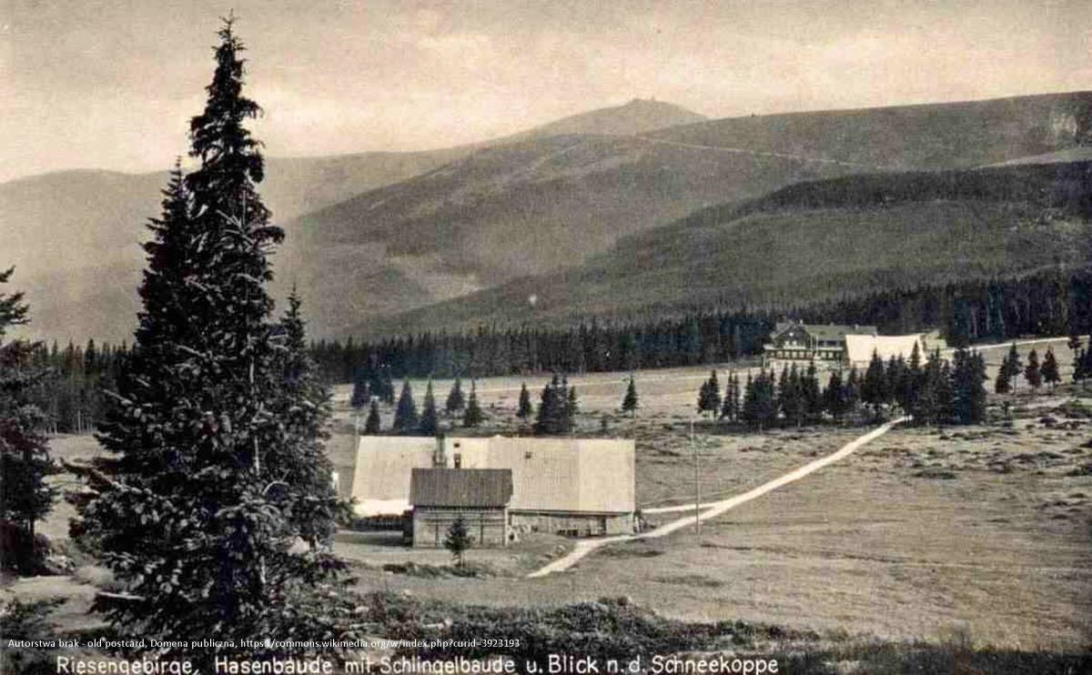 Schronisko Hasenbaude, w tle Schlingelbaude