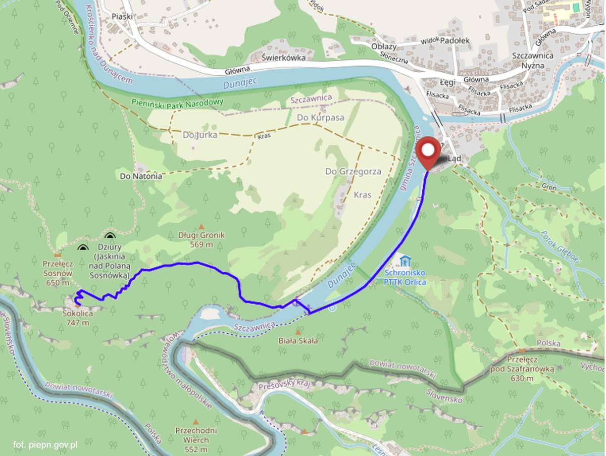 Szlak Sokolica ze Szczawnicy (z przeprawą) - sokolica ze szczawnicy mapa